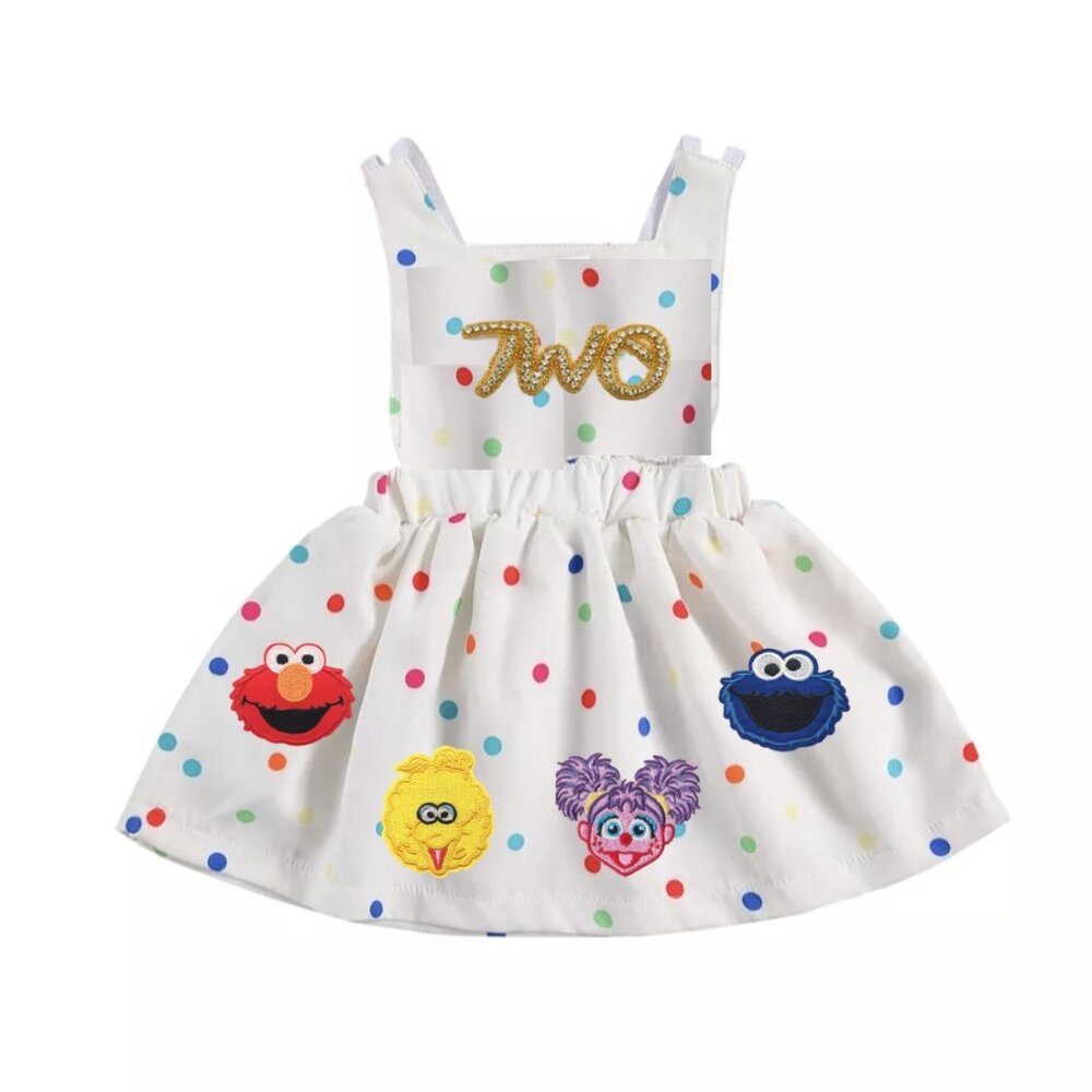 White Polka Dot Sesame Street Tank Dress for Kids